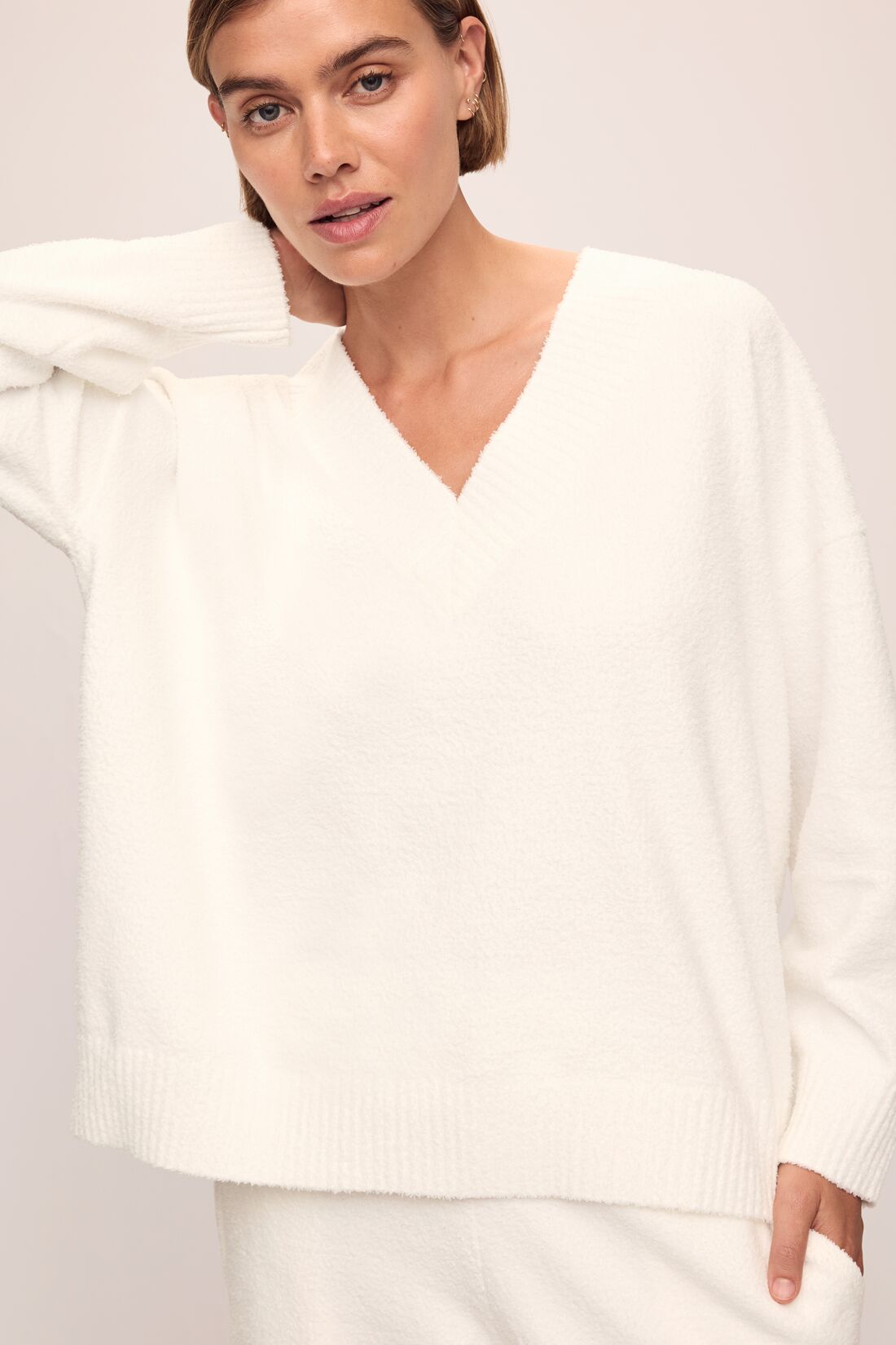 Recycled Boucle Boyfriend Oversized V-Neck Sweater