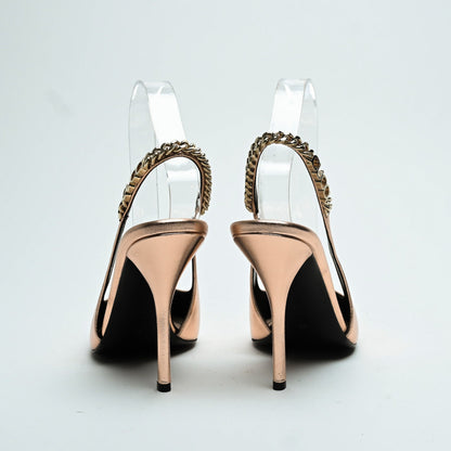 Gucci Rose Gold Metallic Calf Leather Signoria Slingback Heels