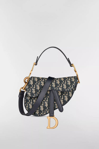 Saddle bag Blue Dior Oblique embroidery