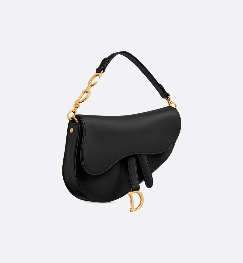 Small Saddle Multicarry Bag with Strap Black Vintage Smooth Calfskin