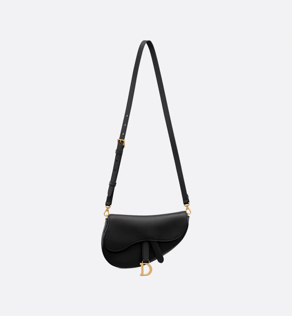 Small Saddle Multicarry Bag with Strap Black Vintage Smooth Calfskin