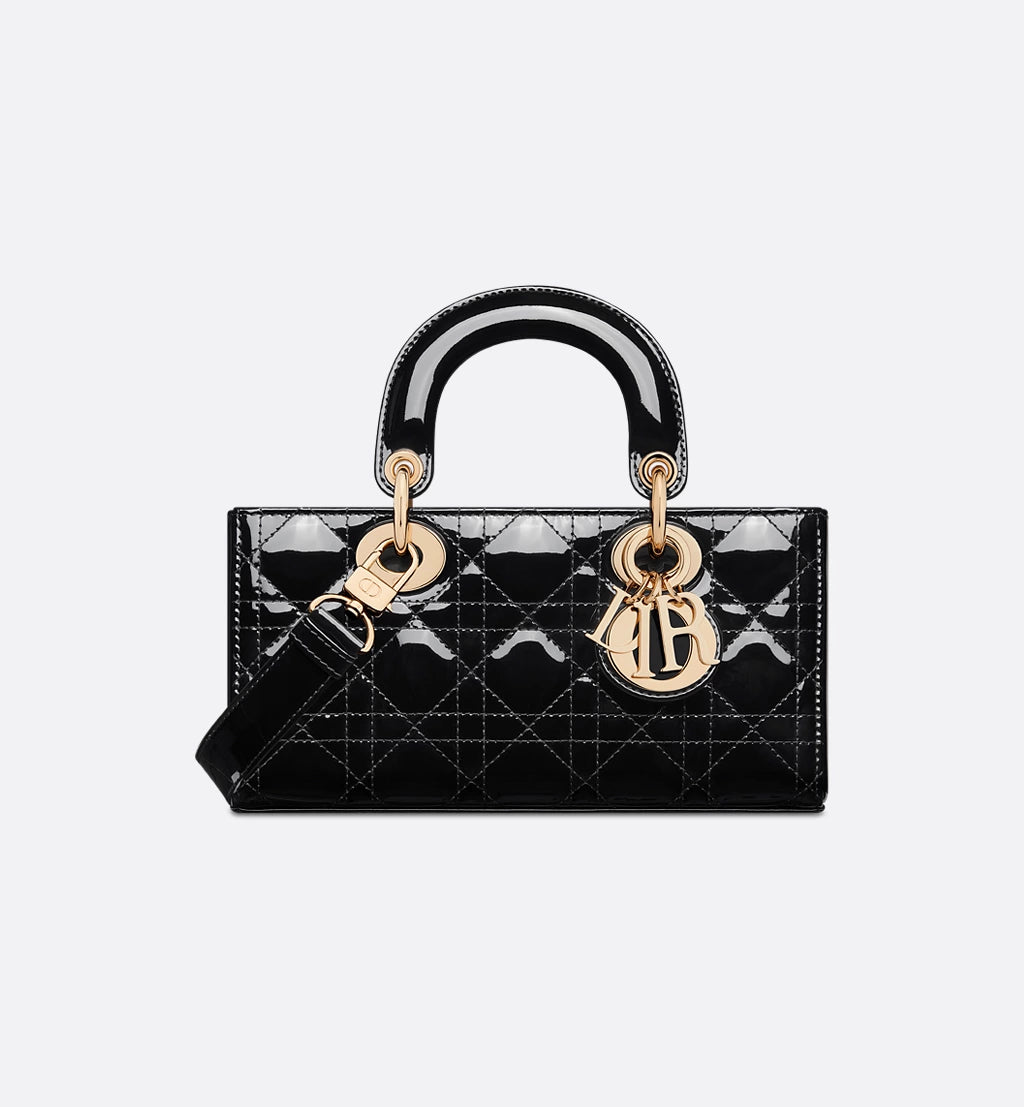 Small Lady D-Joy Bag Black Patent Cannage Calfskin