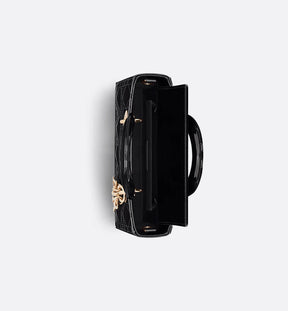 Small Lady D-Joy Bag Black Patent Cannage Calfskin