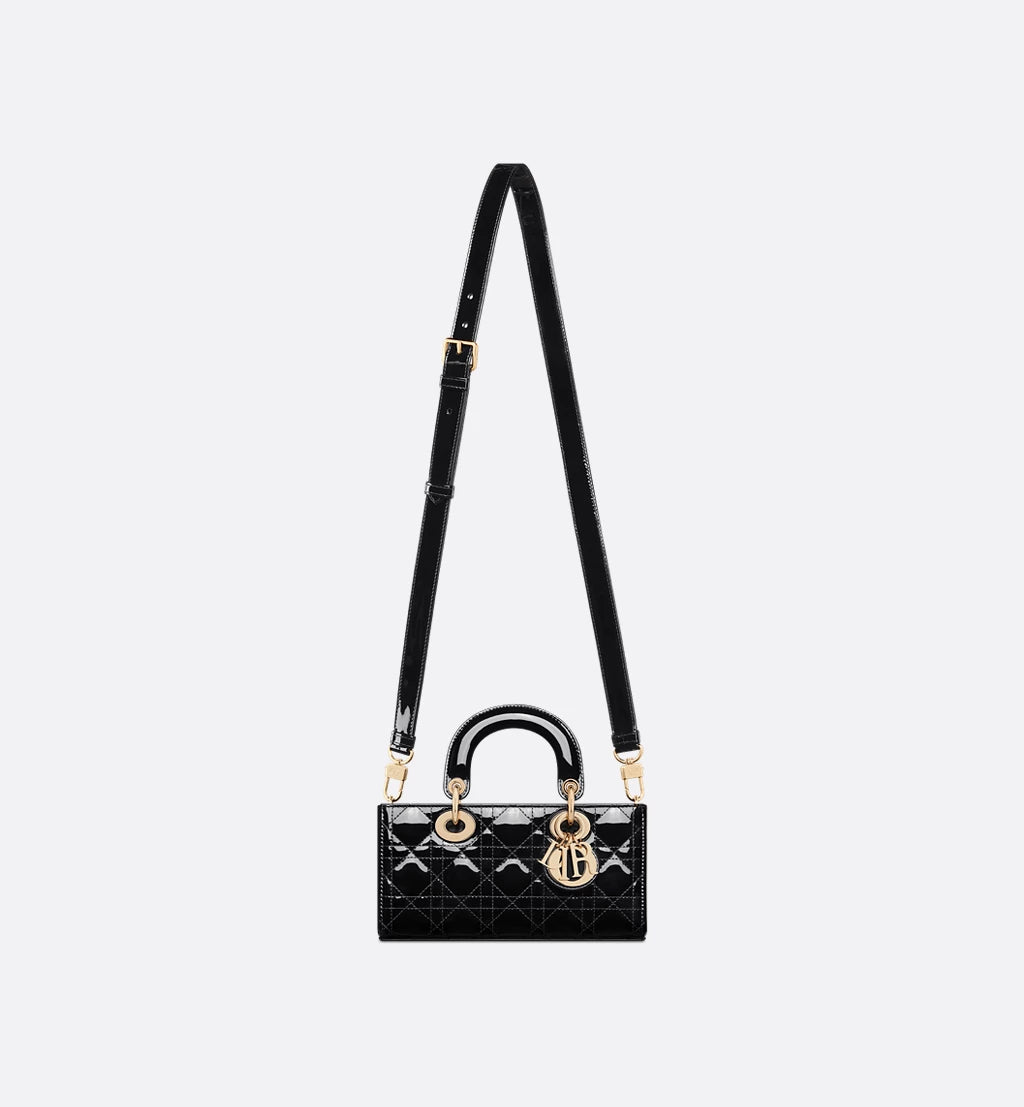 Small Lady D-Joy Bag Black Patent Cannage Calfskin
