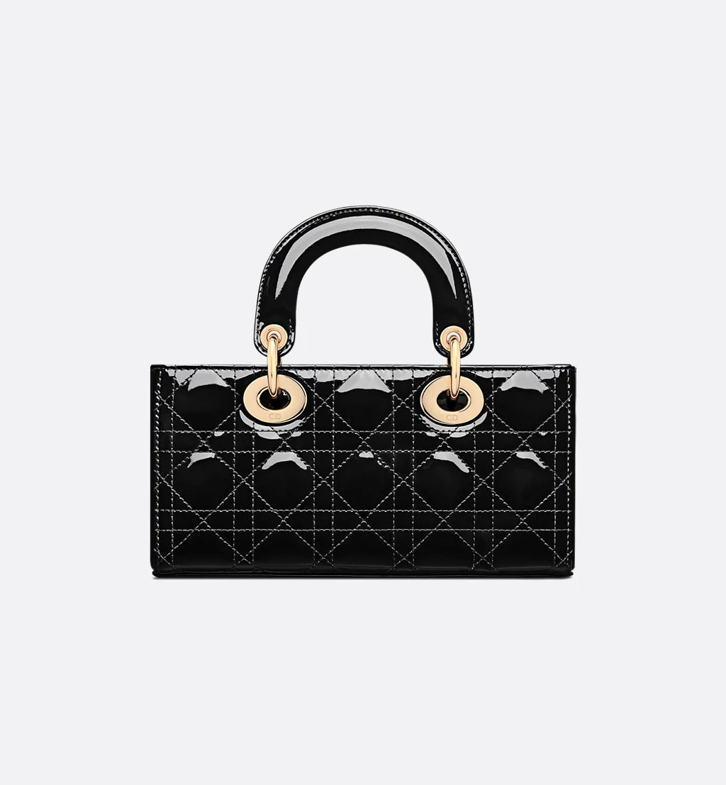 Small Lady D-Joy Bag Black Patent Cannage Calfskin
