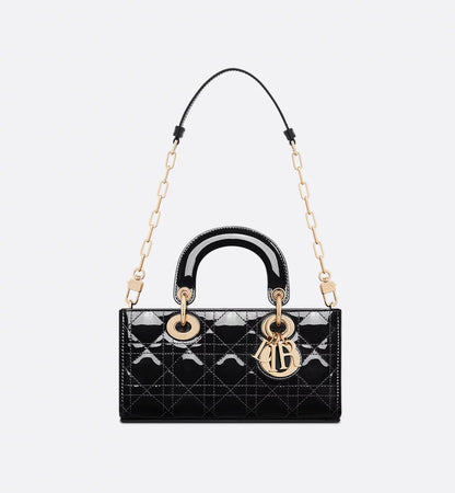 Small Lady D-Joy Bag Black Patent Cannage Calfskin