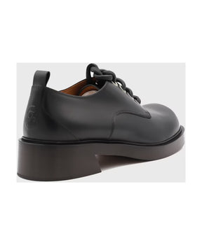 Black Lace-Up Flat Shoes