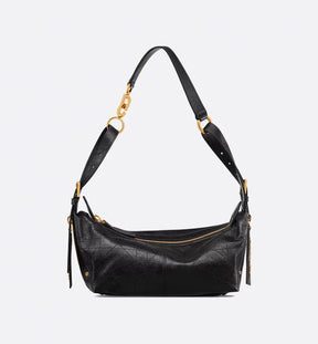 Small D-Journey Bag in Crinkled Calfskin Black Flat Macrocannage