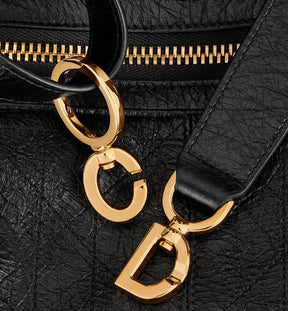 Small D-Journey Bag in Crinkled Calfskin Black Flat Macrocannage