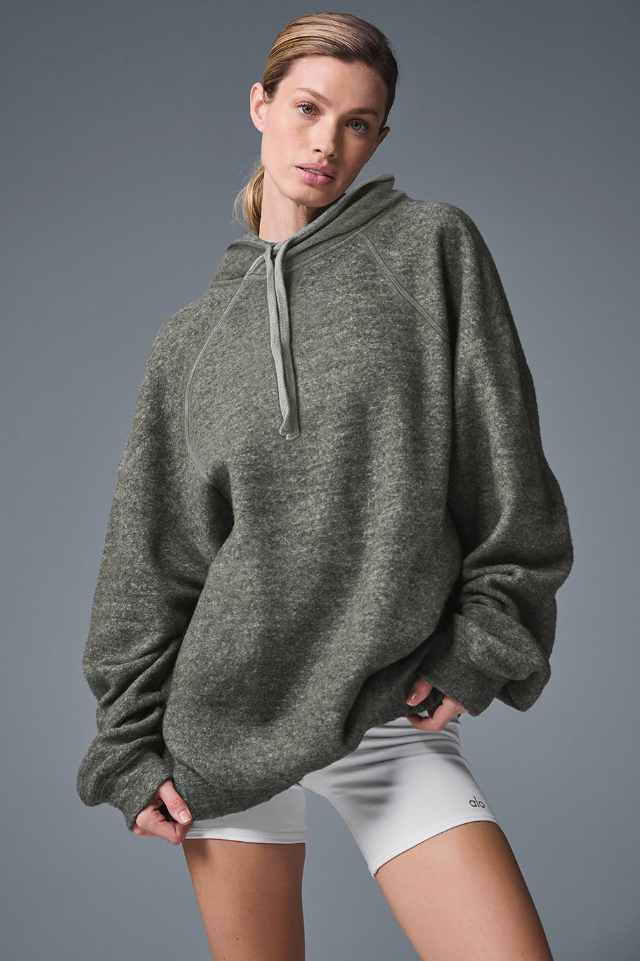 Triumph Hoodie in plush triblend fleece, featuring hood drawstrings and cozy fit for yoga or lounging.