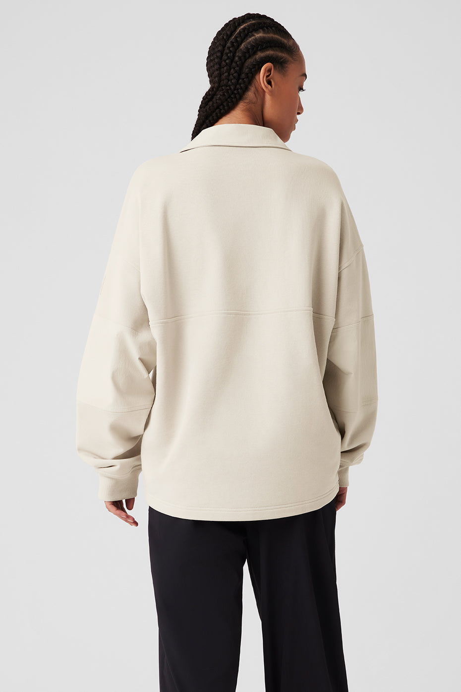 Back view of the Mixmatch Rugby Sweatshirt featuring a sharp collar, dropped shoulders, and oversized fit.