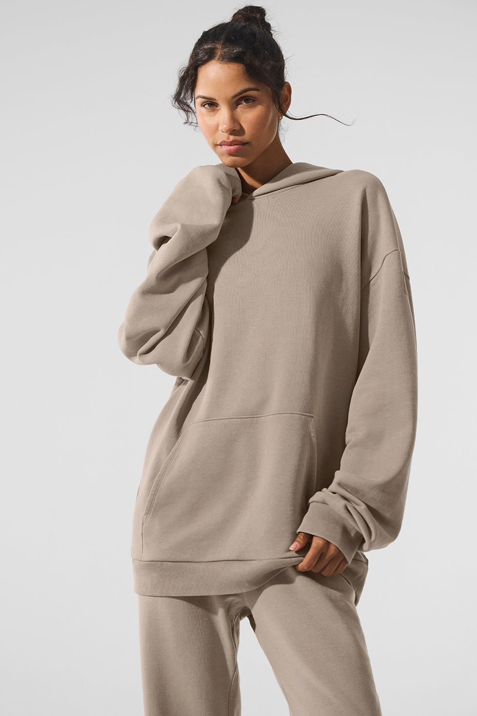 Chill Vintage Wash Hoodie in a warm beige color featuring an oversized fit and front pocket for casual style.