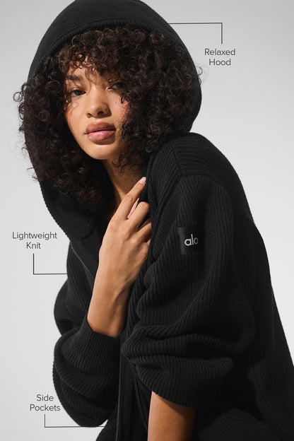 Domain Rib Knit Full Zip Sweater