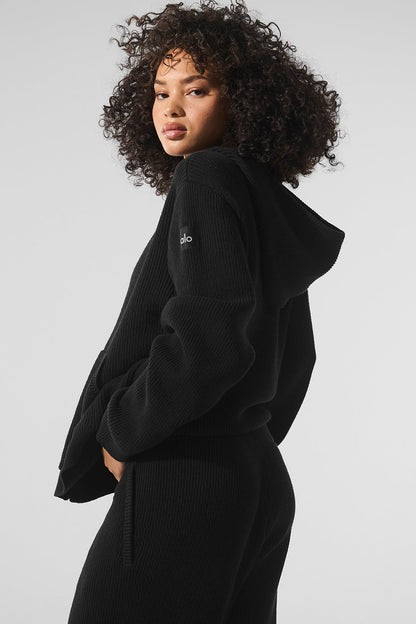 Domain Rib Knit Full Zip Sweater