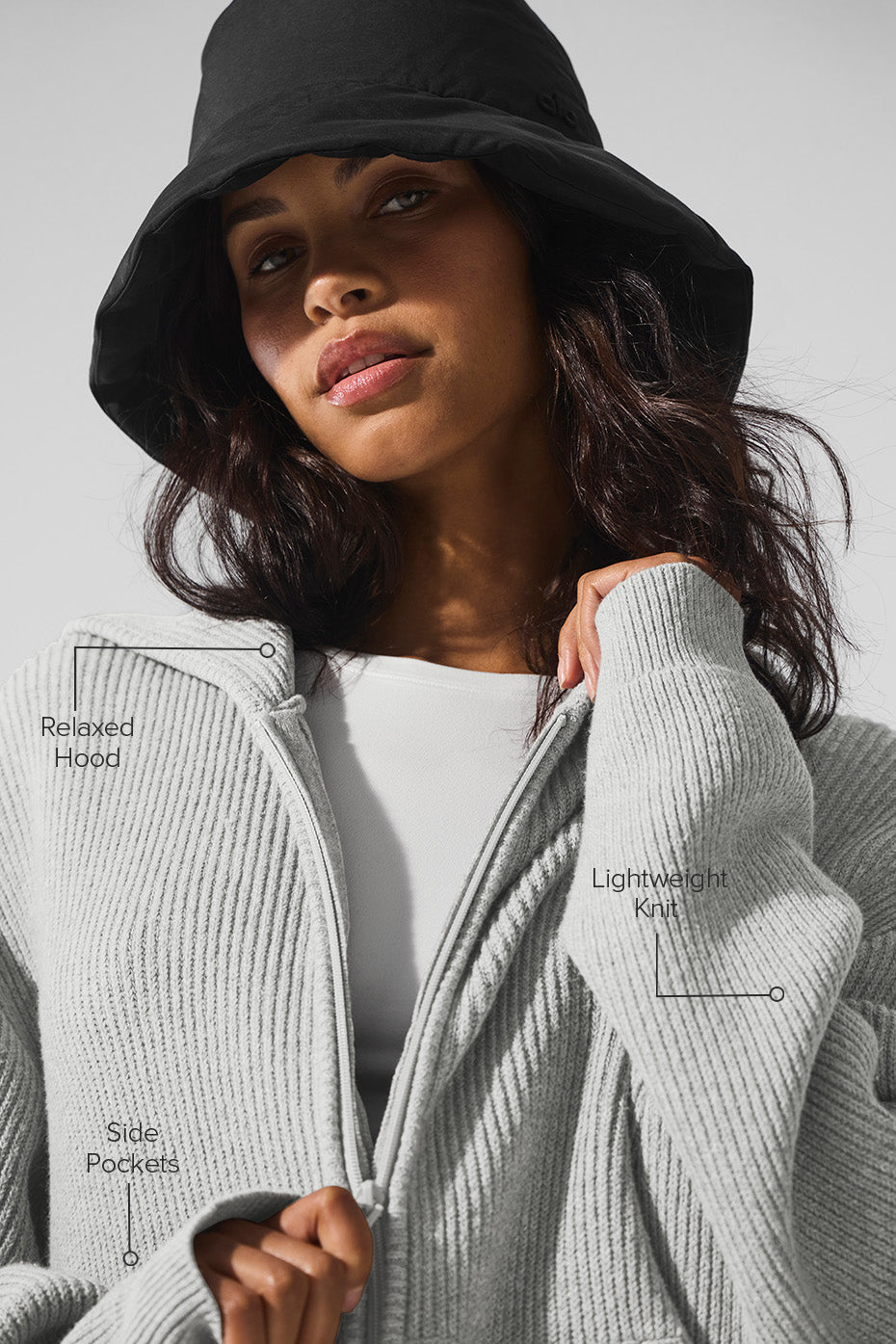 Domain Rib Knit Full Zip Sweater