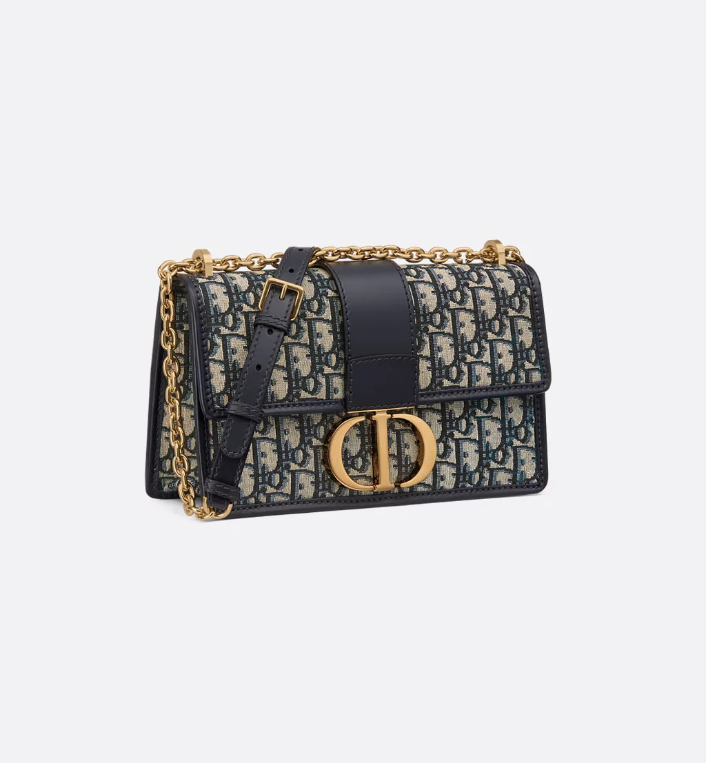 30 Montaigne Chain Bag Blue Dior Oblique Jacquard