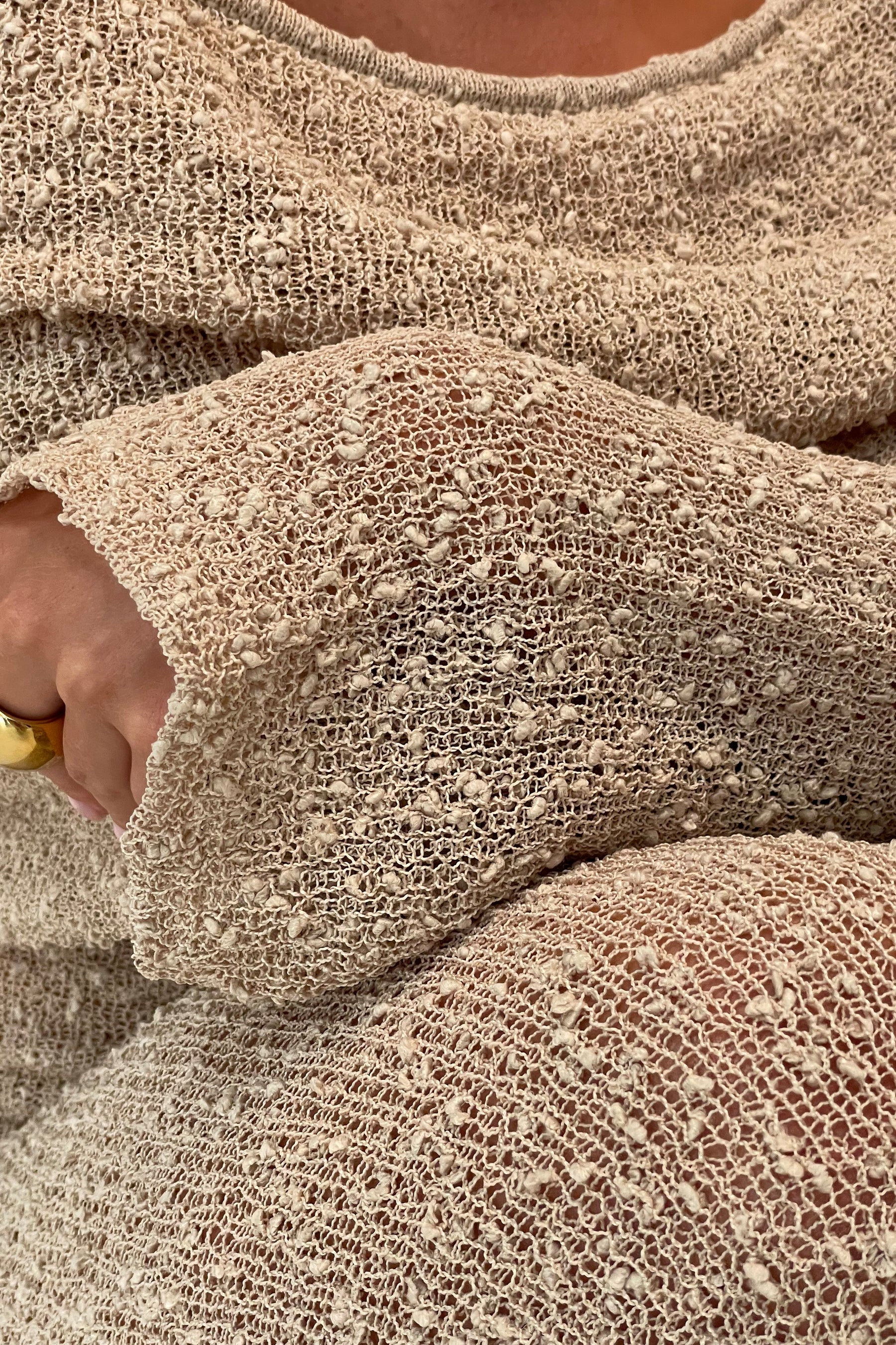 Marisol Off Shoulder Boucle Maxi Dress - Wheat