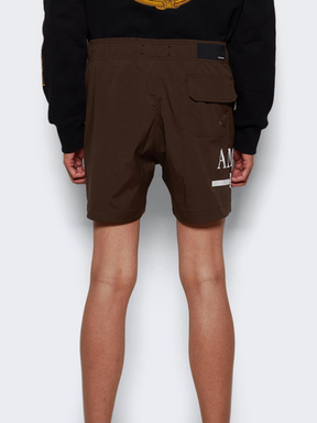 AMIRI MA BAR LOGO SWIM SHORTS BROWN