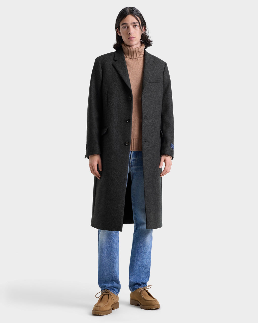 Signature Logo Wool Overcoat Men - Dark Gray