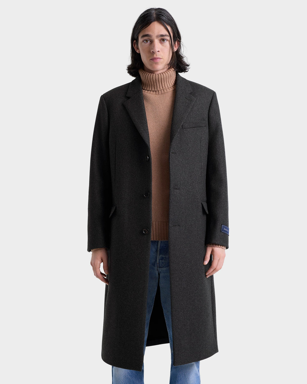 Signature Logo Wool Overcoat Men - Dark Gray
