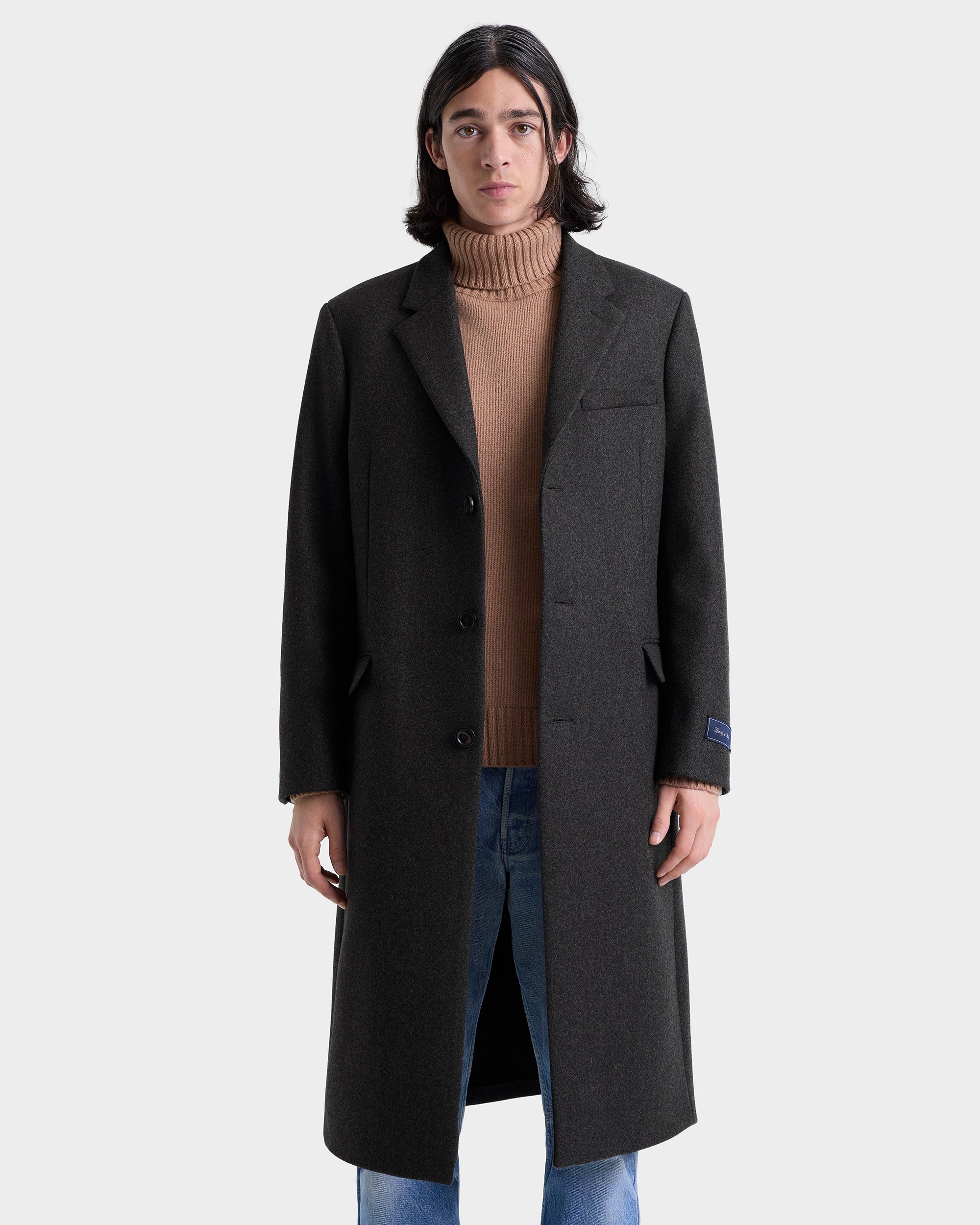 Signature Logo Wool Overcoat Men - Dark Gray