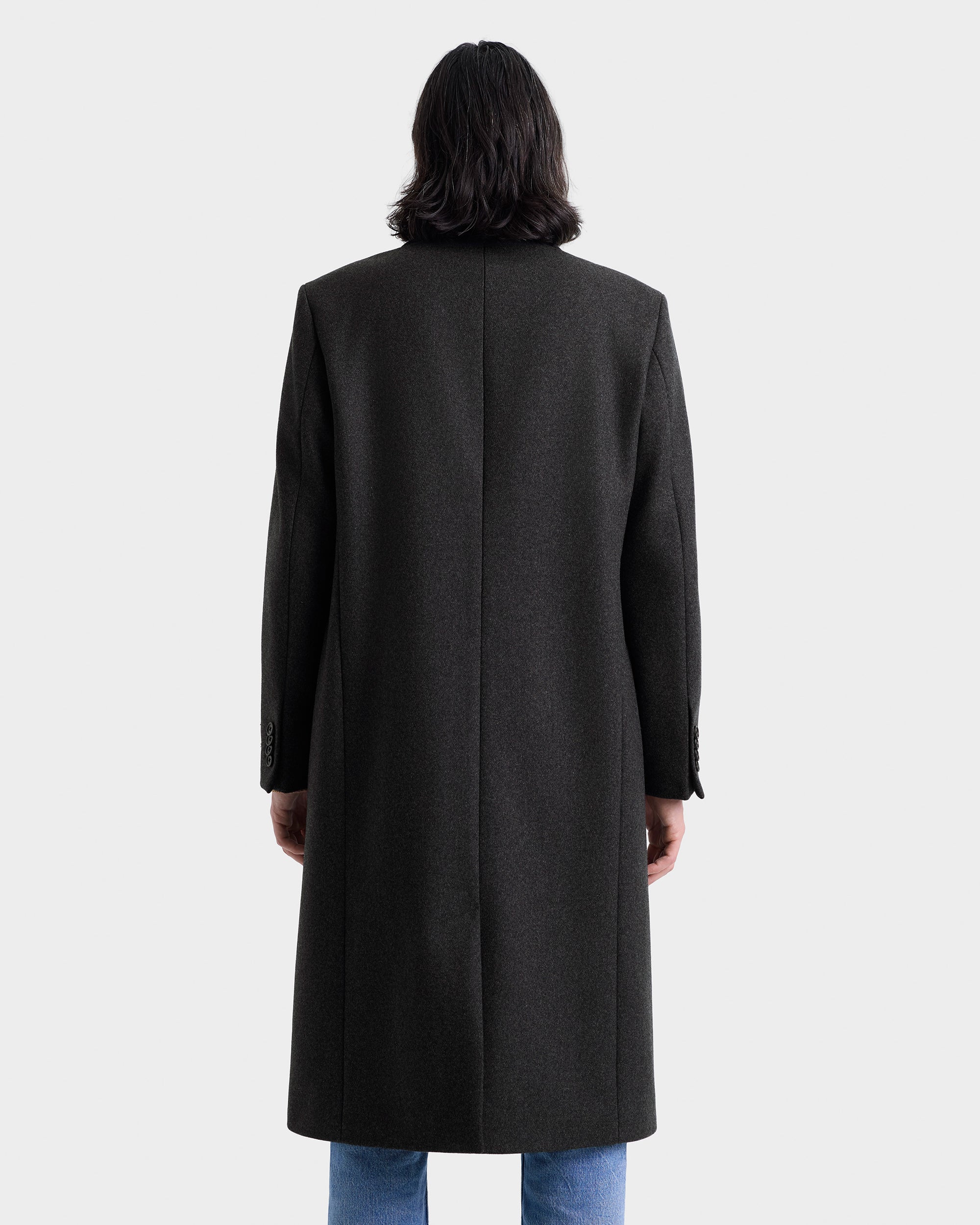 Signature Logo Wool Overcoat Men - Dark Gray