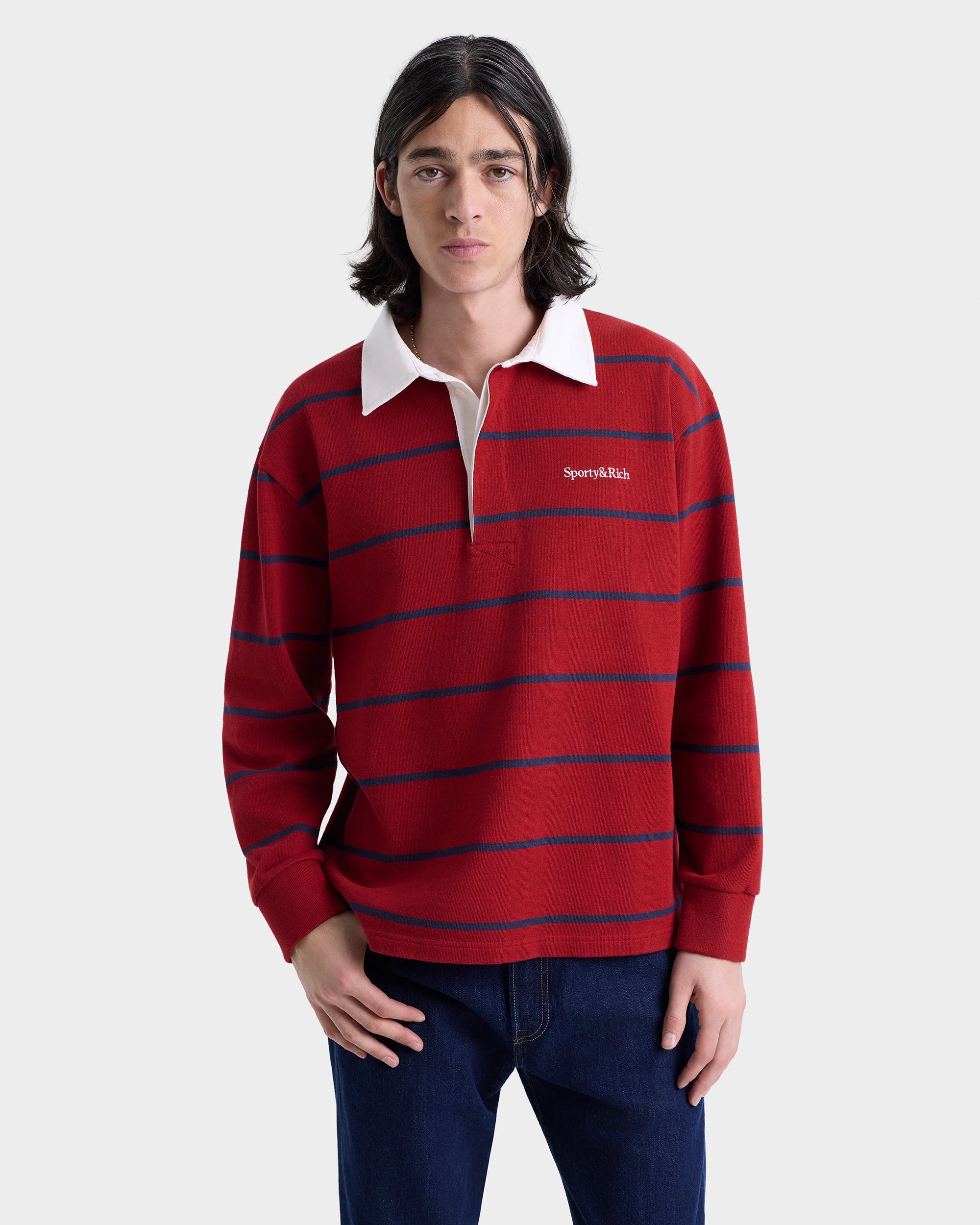 Serif Logo Rugby Polo Men - Merlot/White/Dark Navy