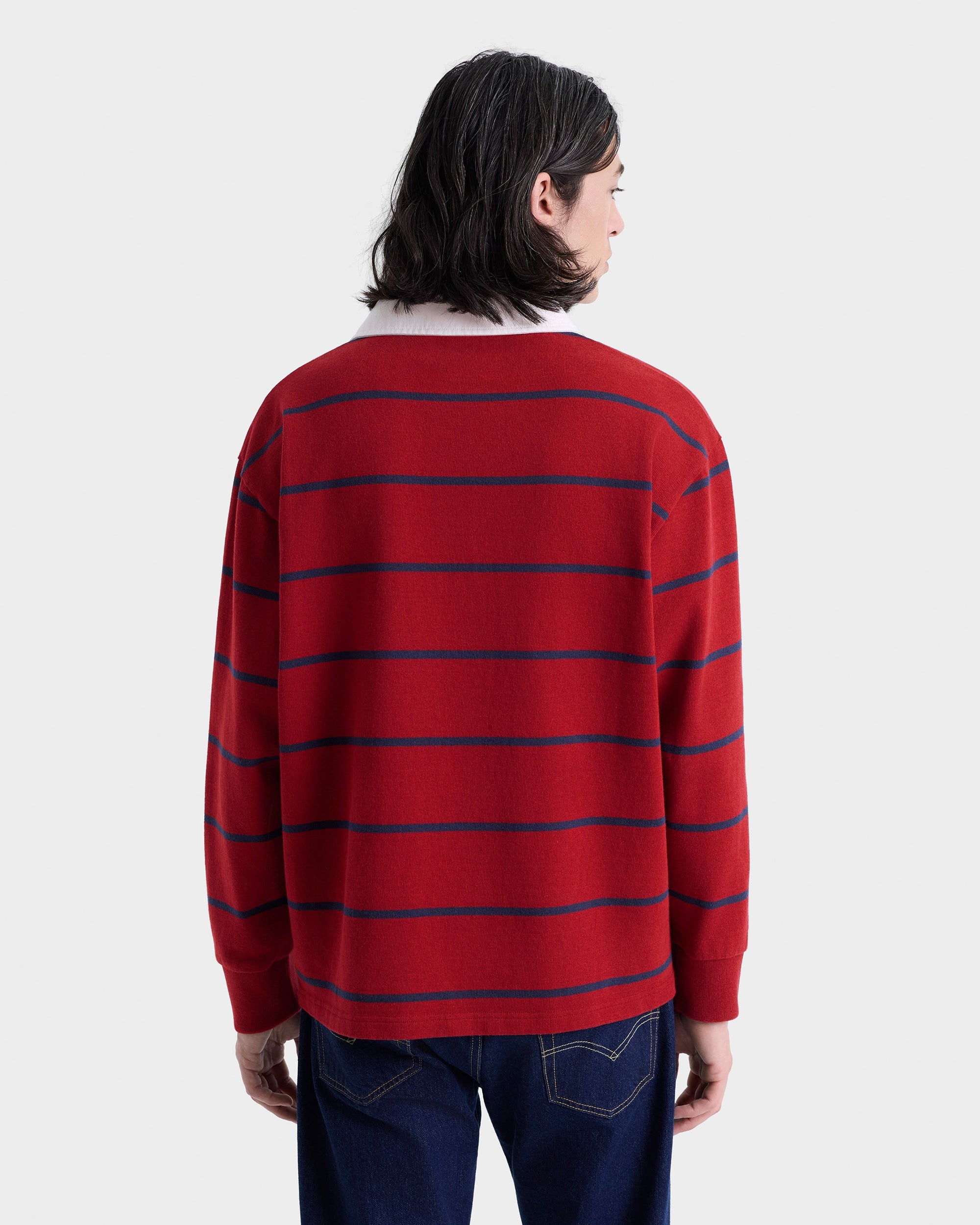 Serif Logo Rugby Polo Men - Merlot/White/Dark Navy