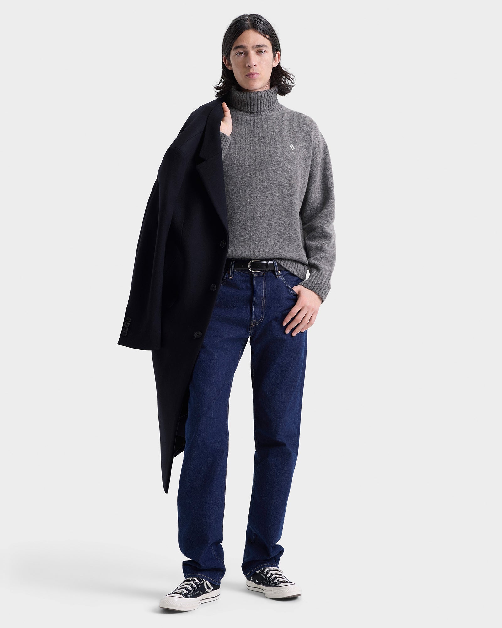 SRC Wool Turtleneck - Light Grey/Navy