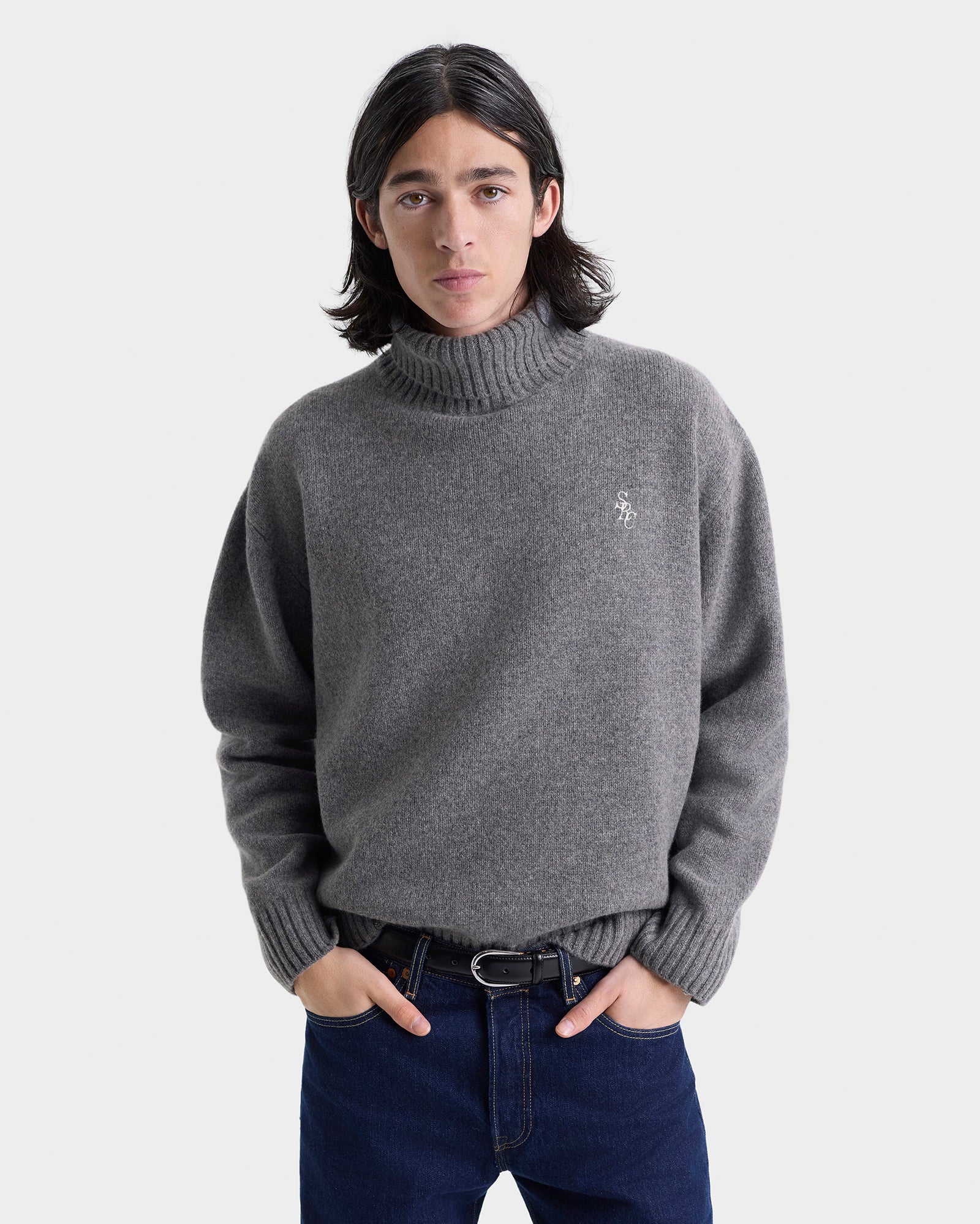 SRC Wool Turtleneck - Light Grey/Navy