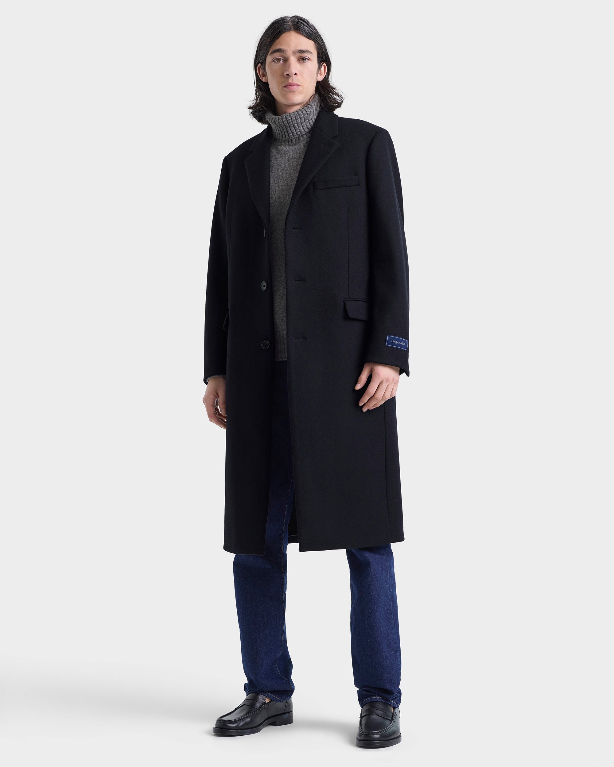 Signature Logo Wool Overcoat - Black