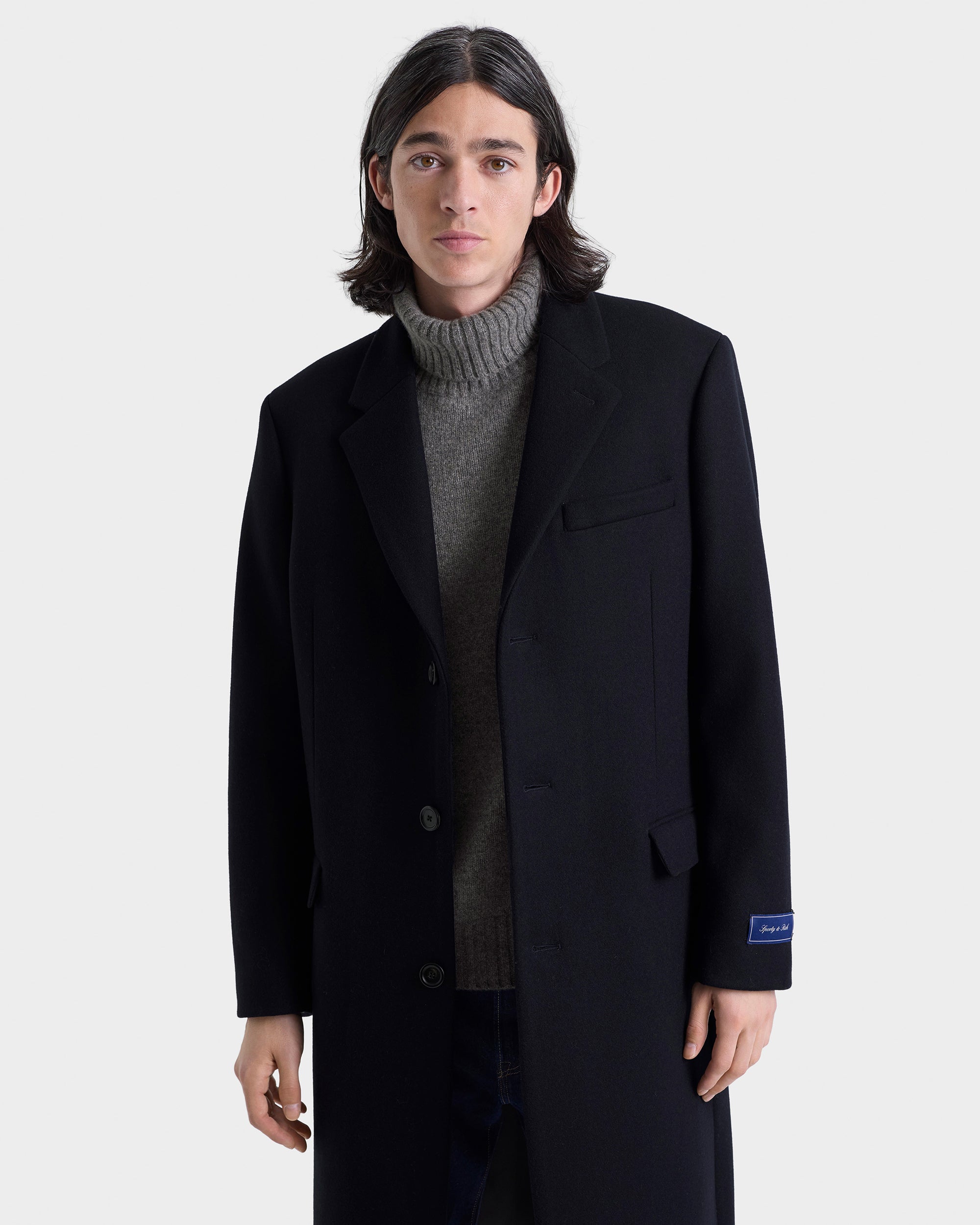 Signature Logo Wool Overcoat - Black