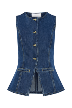 Abel Denim Button Up Top - Dark Blue