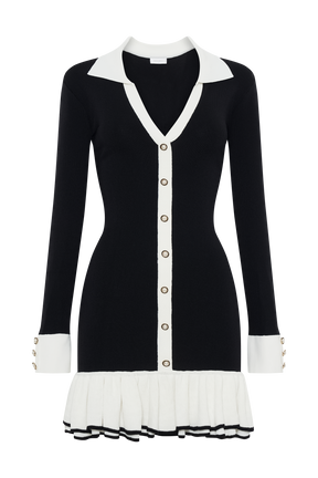 Pareesa Contrast Frill Mini Dress - Black