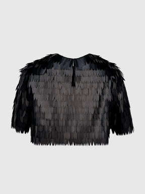 METALLIC FRINGED SEQUIN CROP TOP