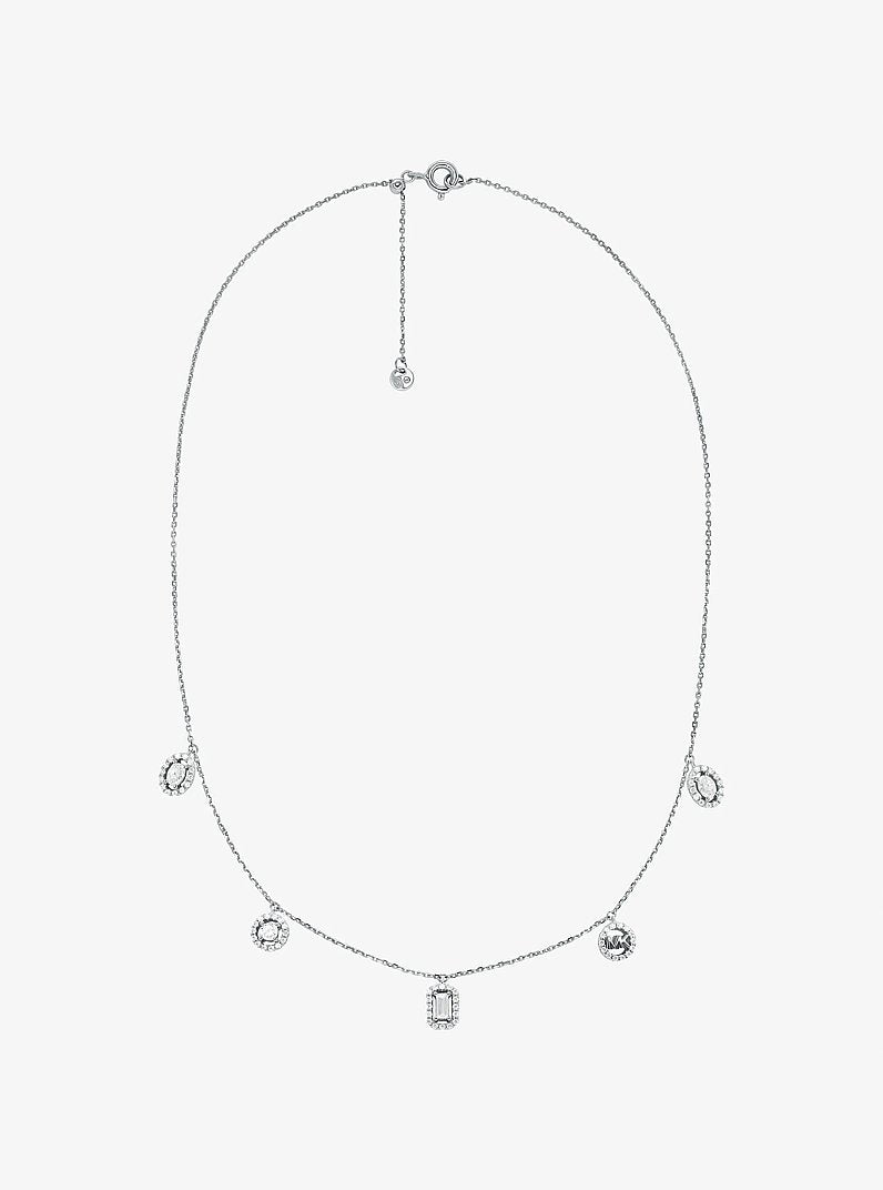 Precious Metal-Plated Sterling Silver Pavé Mixed Charms Necklace