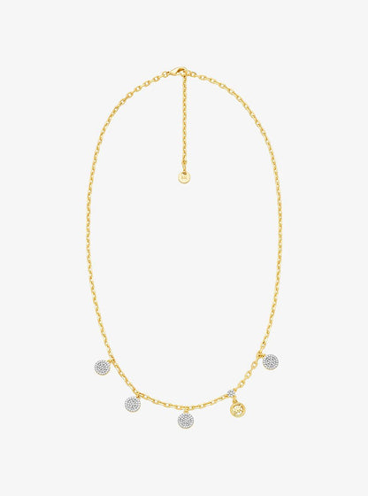 Brass Pavé Disk Charm Necklace