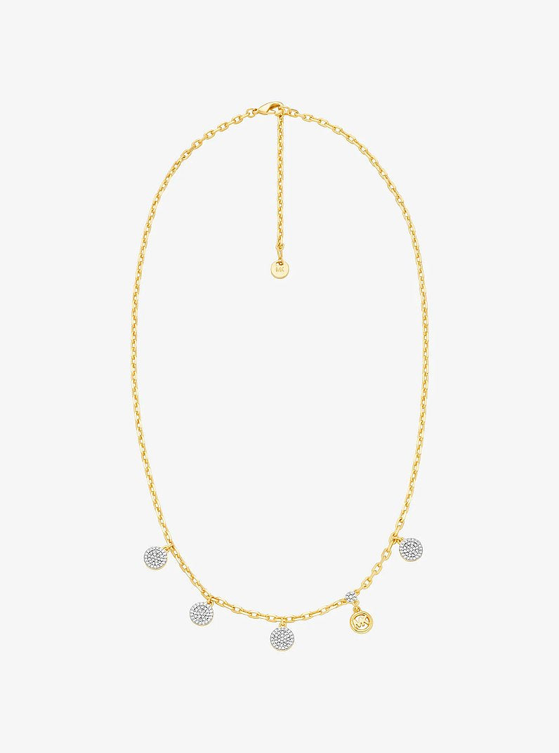 Brass Pavé Disk Charm Necklace