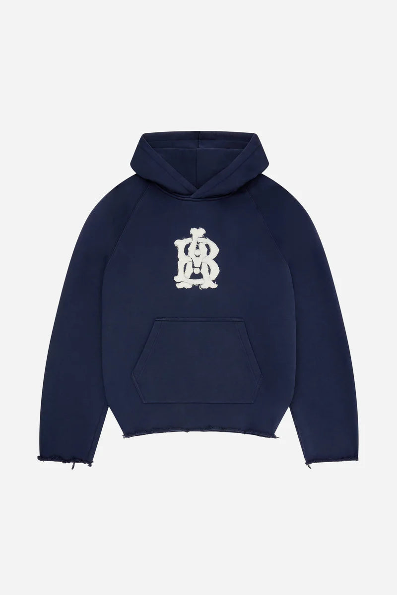 Monogram cut off hoodie - navy
