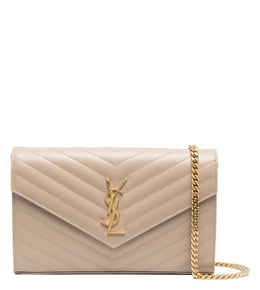Saint Laurent Beige Quilted Leather chain on Wallet