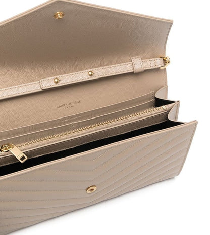 Saint Laurent Beige Quilted Leather chain on Wallet