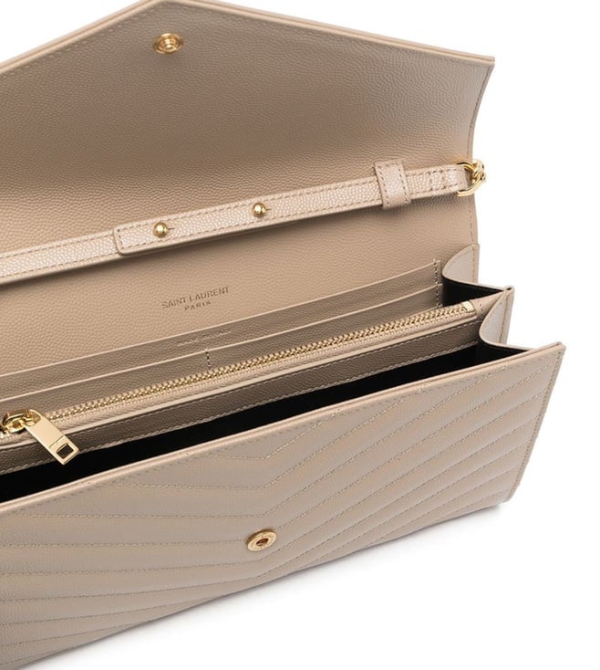 Saint Laurent Beige Quilted Leather chain on Wallet