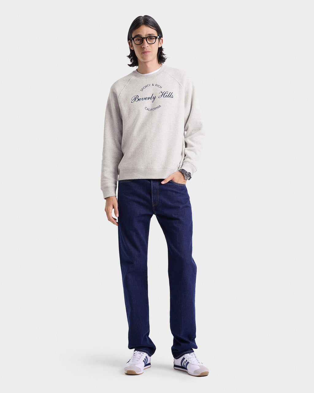 Beverly Script Soft Crewneck - Heather Gray/Navy