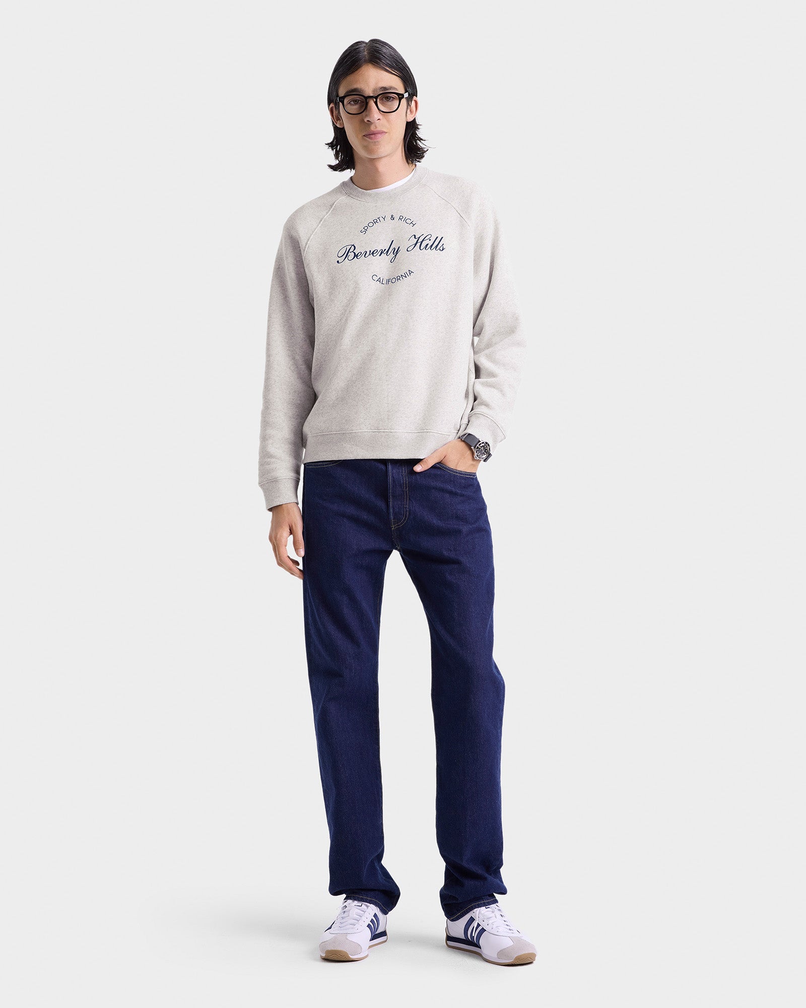 Beverly Script Soft Crewneck - Heather Gray/Navy