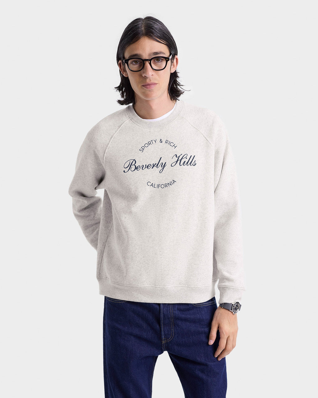 Beverly Script Soft Crewneck - Heather Gray/Navy
