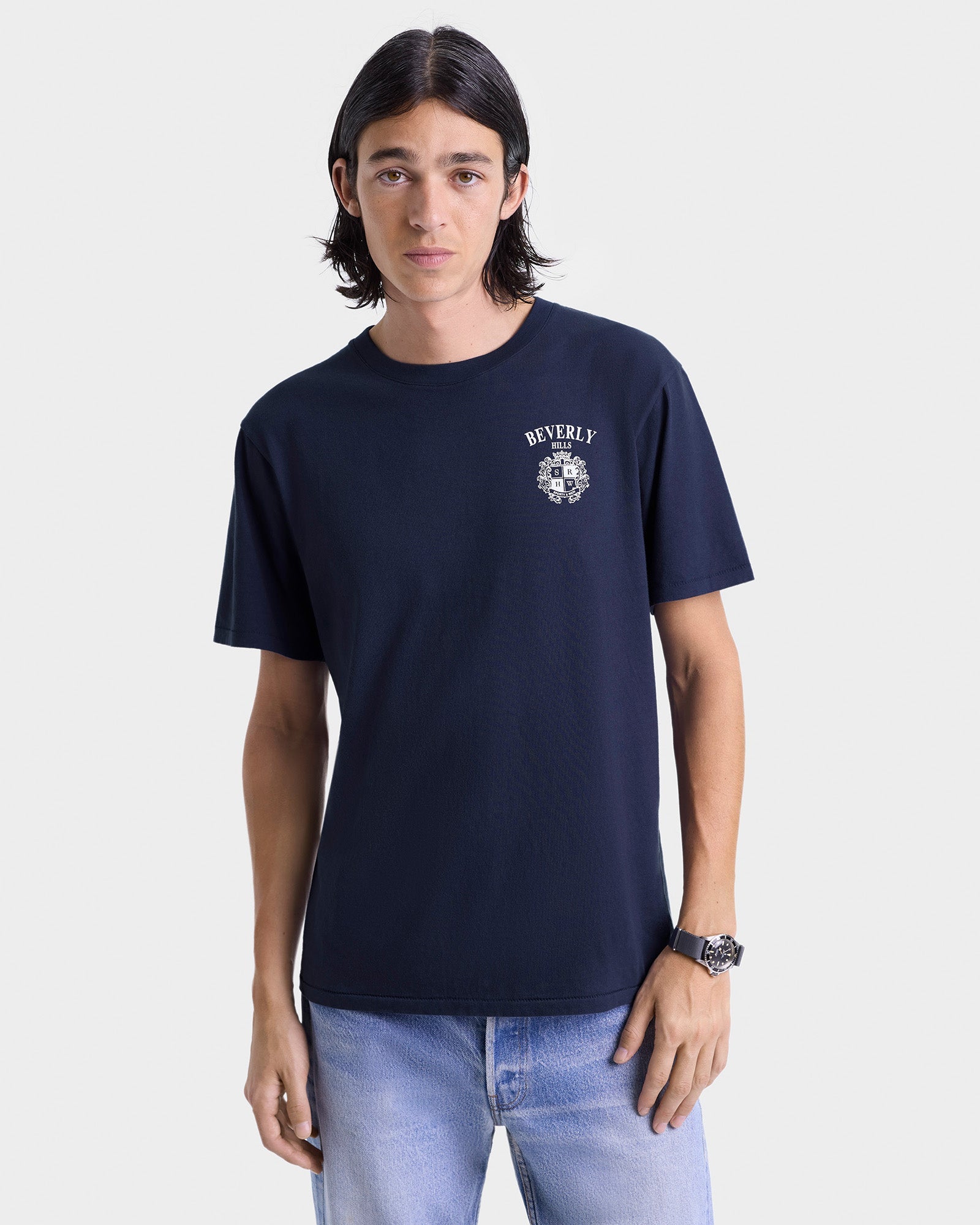 Beverly Hills Crest Soft T-Shirt - Navy/White