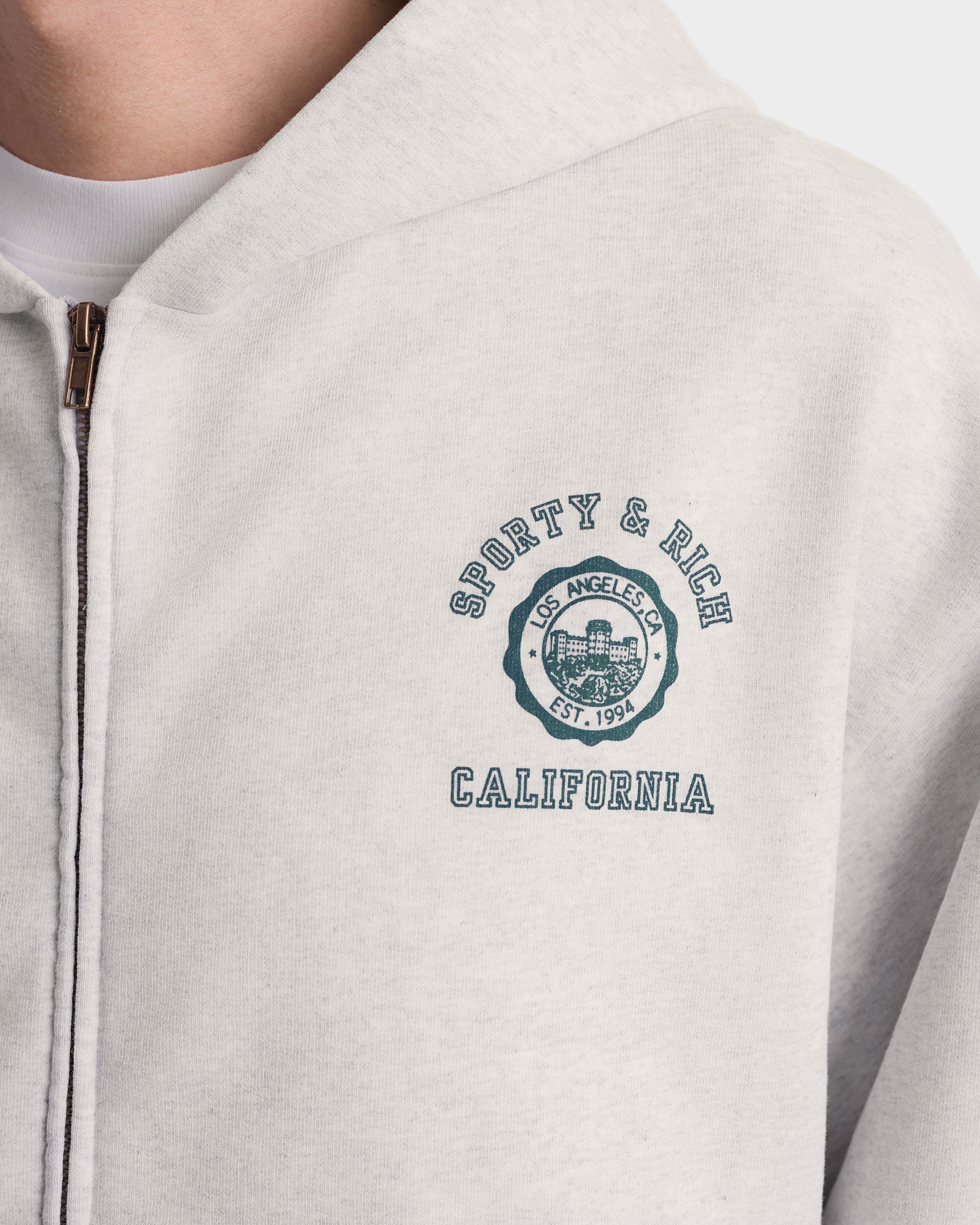 California Emblem Zip Hoodie - Heather Gray/Forest