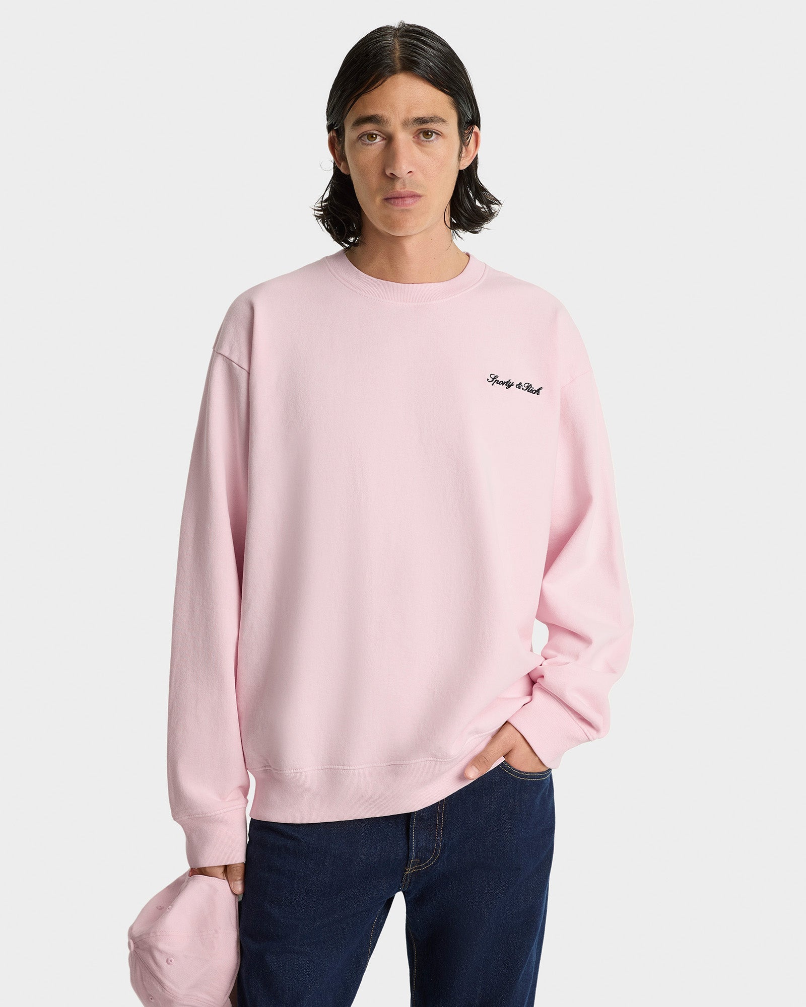 Syracuse Embroidered Crewneck - Pink Dolphin/Navy