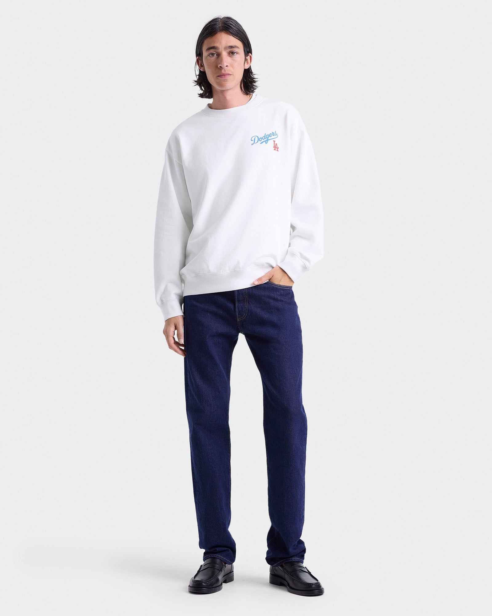 Dodgers Serif Crewneck - White/Team Blue