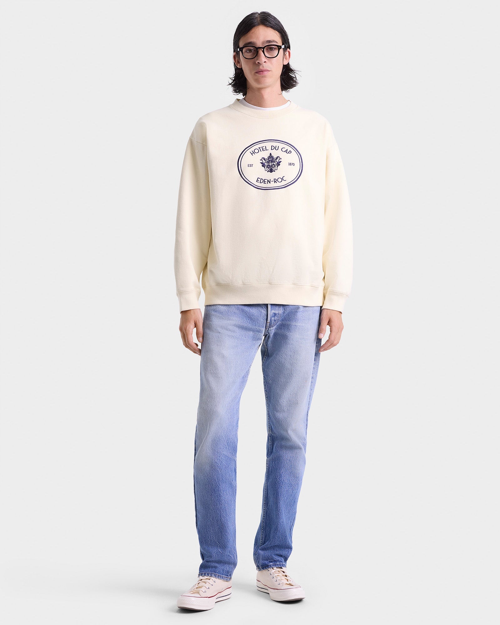 Eden Crest Crewneck - Cream/Navy